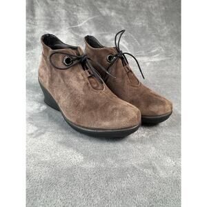 WOLKY Hope Pompai EU 36 US 5.5 Dk Brown Suede Lace Up Booties Wedge Heel Comfort